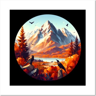 Low Poly Autumn Forest with Mountain Posters and Art